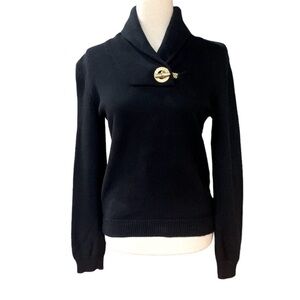 Lauren Ralph Lauren Black Cowl Neck Sweater with Gold Accent